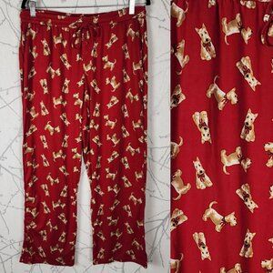 La Vie En Rose Red Terrier Dog Print High Rise Drawstring Pajama Pants